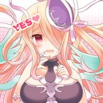  bare_shoulders blush breasts dress fingernails hair_over_one_eye hat hat_ribbon heart large_breasts long_hair marshmallow_mille open_mouth pandora_(p&amp;d) pink_eyes puzzle_&amp;_dragons ribbon smile solo very_long_hair yes 