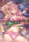  :o accessory_(freedom_wars) arm_up bangs bear bikini blunt_bangs blush breasts collar freedom_wars gebyy-terar green_eyes gun hat jacket large_breasts long_hair looking_at_viewer lying navel on_back open_clothes open_jacket open_mouth pink_hair sidelocks suggestive_fluid swimsuit twintails weapon 