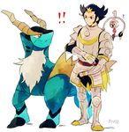  armor black_hair blue_eyes brown_eyes cobalion gampi_(pokemon) hooves horns klefki pokemon 