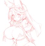  angelo_(gomahangetsu) areola_slip areolae breasts cleavage elphelt_valentine guilty_gear guilty_gear_xrd highres huge_breasts long_hair looking_at_viewer monochrome parted_lips simple_background solo white_background 
