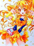  blonde_hair blush cure_honey earrings hair_ornament happinesscharge_precure! haruhiko_pearl jewelry long_hair magical_girl oomori_yuuko open_mouth ponytail precure puffy_short_sleeves puffy_sleeves short_sleeves skirt smile solo traditional_media wrist_cuffs yellow_eyes 