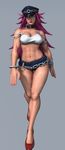  1girl 3d abs animated animated_gif bouncing_breasts breasts cleavage final_fight hat high_heels muscle pink_hair poison_(final_fight) short_shorts solo street_fighter tank_top thigh_gap toned walking 