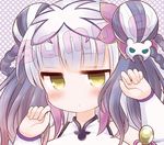  blush braid cat_hair_ornament double_bun hair_ornament haku_(p&amp;d) jitome long_hair looking_at_viewer marshmallow_mille no_nose purple_hair puzzle_&amp;_dragons sample solo twin_braids white_hair yellow_eyes 