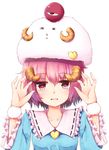  bad_id bad_pixiv_id blouse chinese_zodiac eyeball hairband hands_up hat heart horns komeiji_satori long_sleeves looking_at_viewer new_year open_mouth pink_eyes pink_hair ruua_(ru_an) sheep sheep_hat sheep_horns shirt short_hair simple_background solo third_eye touhou upper_body white_background year_of_the_goat 
