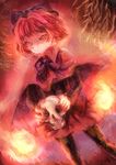  bad_id bad_pixiv_id bow cape fire hair_bow highres long_sleeves pantyhose red_eyes red_hair sekibanki short_hair skirt skull skura01 solo touhou 