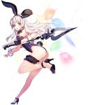  :o animal_ears ara_han ass breasts brown_eyes bunny_ears bunny_girl bunnysuit card cherrypin detached_sleeves elsword fake_animal_ears fishnet_pantyhose fishnets floating_hair full_body hairband high_heels jewelry leaning_forward leg_garter long_hair medium_breasts open_mouth pantyhose playing_card ring silver_hair simple_background solo sparkle weapon white_background wrist_cuffs 