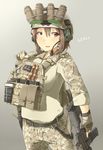 ammunition_pouch ar-15 assault_rifle ayyh bad_id bad_pixiv_id brown_eyes brown_hair camouflage carabiner digital_camouflage eotech fingerless_gloves flare gloves glowstick gun handgun headset heckler_&amp;_koch helmet highres hk416 load_bearing_vest looking_at_viewer magazine_(weapon) military military_operator night_vision_device open_mouth original plate_carrier pouch rifle short_hair solo stanag_magazine trigger_discipline weapon 