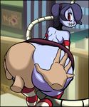  ass ass_grab bent_over blue_hair detached_sleeves disembodied_hands face_in_ass huge_ass leviathan_(skullgirls) looking_back q7 red_eyes skullgirls smile spread_ass squigly_(skullgirls) stitched_mouth zombie 