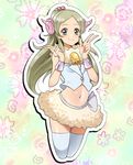  bell double_v goat_horns green_eyes green_hair half_updo horns long_hair midriff minamino_kanade naokado precure sheep_horns smile solo suite_precure thighhighs v white_legwear wrist_cuffs zettai_ryouiki 