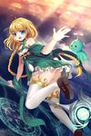  ass aurora_rokudo blonde_hair blue_eyes braid chain_chronicle flying long_hair looking_at_viewer magic_circle single_braid smile solo thighhighs 