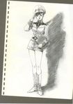  boots female gundam hat highres matilda_ajan mikimoto_haruhiko military military_uniform mobile_suit_gundam official_art salute scan solo uniform 