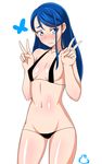  bikini blue_eyes blue_hair blush double_v jabara_tornado long_hair minazuki_karen precure standing swimsuit v yes!_precure_5 