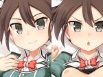  :o blush bow bra breasts brown_hair close-up dakimakura face grey_eyes jingai_modoki kantai_collection long_hair multiple_views nipples no_bra open_clothes open_mouth puffy_short_sleeves puffy_sleeves remodel_(kantai_collection) short_sleeves small_breasts smile tone_(kantai_collection) tsurime twintails underwear v-shaped_eyebrows 