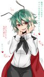  absurdres androgynous antennae bifrst blush cape drooling female_pervert green_hair hands_on_own_face highres pervert red_eyes saliva short_hair solo touhou translated wriggle_nightbug 