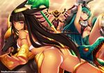  2girls ass azir black_hair breasts character_request dark_skin kaho_okashii league_of_legends long_hair multiple_girls nasus nipples renekton thong 