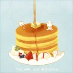  bad_id bad_pixiv_id bear butter chef_hat cub dripping engrish food fork fruit hat no_humans original pancake polar_bear pouring ranguage stack_of_pancakes strawberry syrup 