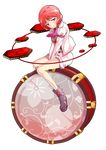  :o alphes_(style) blush boots dairi drum full_body half-closed_eyes highres horikawa_raiko instrument jacket legs looking_at_viewer necktie open_mouth parody pink_hair purple_neckwear red_eyes short_hair skirt solo style_parody tachi-e tears touhou transparent_background v_arms 