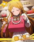  ahoge bag blonde_hair character_name closed_eyes earrings grab_bag idolmaster idolmaster_million_live! jewelry long_hair multiple_girls official_art paper_bag shinomiya_karen shopping smelling smile solo_focus tokoro_megumi 