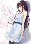  against_wall bare_shoulders black_hair black_legwear blue_dress dress from_side hairband kasumigaoka_utaha leaning_back long_hair pantyhose purple_eyes saenai_heroine_no_sodatekata simple_background sleeveless sleeveless_dress solo standing white_background wingheart 