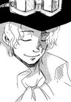 1boy eyes_closed goggles goggles_on_hat hat male male_focus monochrome one_piece sabo_(one_piece) scar solo top_hat 