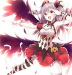  bad_id bad_pixiv_id bandages crown demon_horns drill_hair gloves horns idolmaster idolmaster_cinderella_girls kanzaki_ranko long_hair mini_crown neko_sensha open_mouth pose red_eyes ribbon ribbon-trimmed_clothes ribbon_trim silver_hair smile solo thighhighs twin_drills twintails wings 