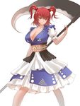  bad_id bad_pixiv_id breasts cleavage coin collarbone hair_bobbles hair_ornament highres large_breasts obi onozuka_komachi puffy_short_sleeves puffy_sleeves red_eyes red_hair sash scythe shirt short_sleeves skirt smile solo touhou two_side_up x&amp;x&amp;x 