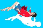  1boy barefoot black_hair long_sleeves male male_focus monkey_d_luffy one_piece open_shirt red_shirt scar shirt shorts silhouette solo 