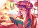  bad_id bad_pixiv_id book crescent hat lantern light long_hair patchouli_knowledge purple_eyes purple_hair sitting solo surumeri_(baneiro) touhou 