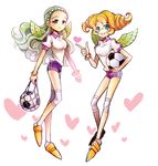  aiel bad_id bad_pixiv_id ball bangle blonde_hair blush_stickers bracelet braid breasts buruma green_hair guel gym_uniform gz_(gzxd) heart inazuma_eleven inazuma_eleven_(series) jewelry long_hair medium_breasts multiple_girls open_mouth soccer_ball telstar white_background wings 