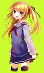  blonde_hair blue_eyes blush fang furrowed_eyebrows hair_ribbon long_hair open_mouth ribbon saenai_heroine_no_sodatekata sawamura_spencer_eriri school_uniform shiohito_(sio61book) solo sweater_vest twintails 