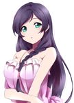  bare_shoulders braid breasts hair_over_shoulder large_breasts long_hair love_live! love_live!_school_idol_project purple_hair sekina single_braid solo toujou_nozomi upper_body white_background 