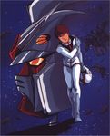  amuro_ray brown_hair damaged gundam helmet mecha mobile_suit_gundam pilot_suit rx-78-2 space zeong 