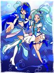  blue_background color_connection cosplay costume_switch cure_aqua cure_aqua_(cosplay) cure_mermaid cure_mermaid_(cosplay) go!_princess_precure kaidou_minami magical_girl minazuki_karen multiple_girls precure sakurashio_(coolmoon) yes!_precure_5 yes!_precure_5_gogo! 