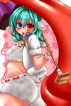  animal_costume animal_ears commentary_request highres horns midriff navel nyaw sheep sheep_costume sheep_ears solo tatara_kogasa touhou 