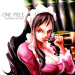  1girl baby_5 black_hair cigarette donquixote_pirates highres maid_headdress one_piece smoking weapon 