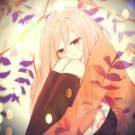  afuro_terumi androgynous blonde_hair blurry bokeh depth_of_field highres inazuma_eleven inazuma_eleven_(series) long_hair looking_at_viewer male_focus otoko_no_ko red_eyes sitting smile solo ui97 