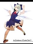  blue_eyes blue_hair bow cirno copyright_name crashtv dress full_body hair_bow highres ice ice_wings letterboxed mary_janes ribbon shoes short_hair simple_background solo the_embodiment_of_scarlet_devil touhou white_background wings 