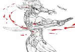  bad_id bad_pixiv_id blood cyborg eyepatch male_focus metal_gear_(series) metal_gear_rising:_revengeance raiden red_eyes solo spot_color sword weapon white_hair yodo 