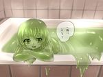  :d bathtub crossed_arms eyebrows goo_girl kai_himo long_hair looking_at_viewer monster_girl nude open_mouth original short_hair slime smile solo tile_wall tiles translation_request 