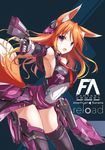  animal_ears breasts dual_wielding fatkewell fox_ears fox_tail gun handgun holding large_breasts necktie orange_hair original pistol purple_eyes rika_eastre solo tail thighhighs weapon 