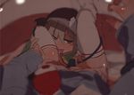  bed blurry bottomless depth_of_field empty_eyes female_pov fuukadia_(narcolepsy) green_eyes half-closed_eyes hat head_out_of_frame incest komeiji_koishi komeiji_satori leg_licking licking multiple_girls pov siblings silver_hair sisters smile thighhighs third_eye touhou yuri 