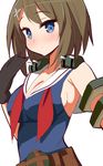 9law blue_eyes blush breasts brown_hair hair_ornament hairclip highres kantai_collection maya_(kantai_collection) medium_breasts short_hair simple_background solo white_background 