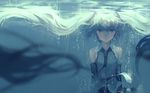  bare_shoulders blue_eyes blue_hair bubble detached_sleeves hatsune_miku headset kklaji008 long_hair looking_at_viewer necktie shirt solo submerged twintails underwater very_long_hair vocaloid 