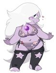  ajikan_(sabamiso) amethyst_(steven_universe) artist_request cartoon_network cutout gem grin long_hair panties pantyhose purple_skin short smile solo star steven_universe stirrup_legwear striped striped_panties toeless_legwear underwear white_hair 