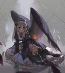  black_ribbon black_wings blush collarbone cross dress feathered_wings feathers flower gothic_lolita hairband highres lolita_fashion long_hair long_sleeves pink_flower pink_rose puffy_long_sleeves puffy_sleeves red_eyes ribbon rose rozen_maiden sawana solo suigintou white_hair wings 