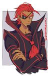  crossed_arms dark_skin dark_skinned_male eyepatch facial_hair fangs goatee kill_la_kill male_focus personification pointy_ears red_hair rem_(artist) senketsu solo 