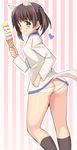  animal_ears ass blue_eyes blush brave_witches brown_hair butt_crack cat_ears cat_tail cowboy_shot food georgette_lemare glastonbury1966 hair_ribbon heart holding ice_cream ice_cream_cone long_hair long_sleeves military military_uniform outline panties ribbon smile solo striped striped_background tail too_many too_many_scoops twintails underwear uniform vertical-striped_background vertical_stripes white_panties world_witches_series 