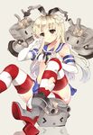  bandaid blonde_hair gloves grey_eyes hairband kantai_collection long_hair shimakaze_(kantai_collection) thighhighs torn_clothes yumekii 