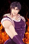  blue_eyes jojo_no_kimyou_na_bouken jonathan_joestar kyykttk male_focus muscle phantom_blood purple_hair solo 