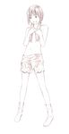  monochrome original shorts sketch socks solo topless traditional_media twintails yoshitomi_akihito 